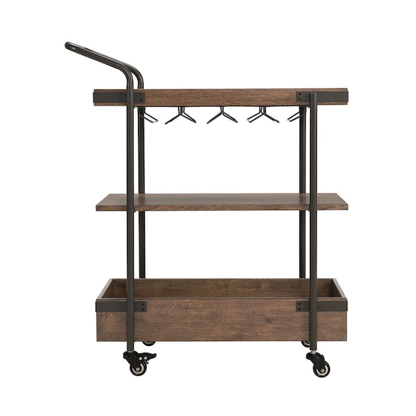 Alaterre Furniture Kyra 32"L Oak and Metal Bar Cart ANKY62RBG - main